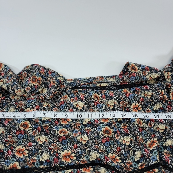 Knox Rose Womens Blouse Large Floral Peasant Long Sleeve Back Tassel Tie Neck - Picture 9 of 15